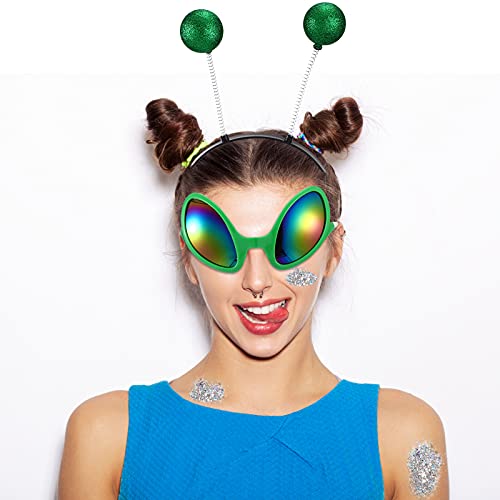 6 Pieces Alien Glasses Martian Headband with Chunky Glitter Set Glitter Alien...