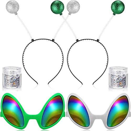 6 Pieces Alien Glasses Martian Headband with Chunky Glitter Set Glitter Alien...