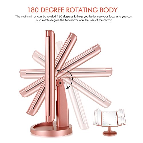 Flymiro Tri-fold Lighted Vanity Makeup Mirror with 3x/2x Magnification,21 LED...