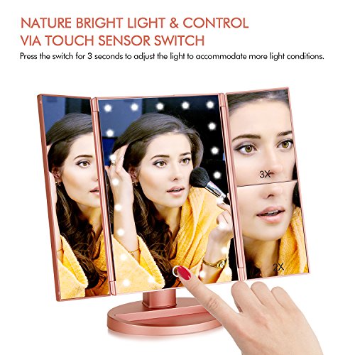 Flymiro Tri-fold Lighted Vanity Makeup Mirror with 3x/2x Magnification,21 LED...