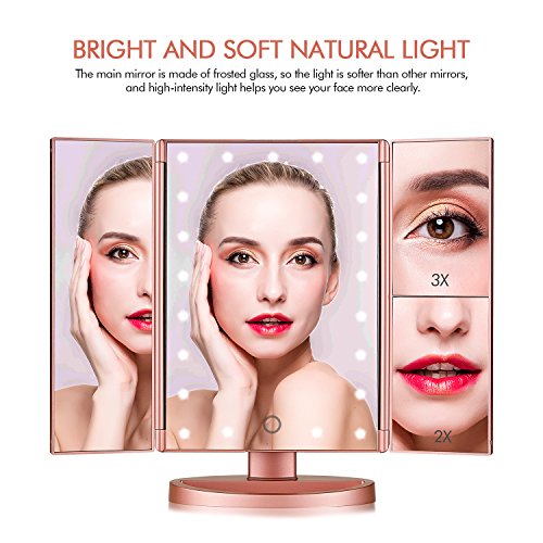 Flymiro Tri-fold Lighted Vanity Makeup Mirror with 3x/2x Magnification,21 LED...