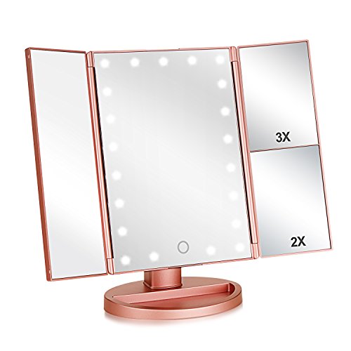 Flymiro Tri-fold Lighted Vanity Makeup Mirror with 3x/2x Magnification,21 LED...