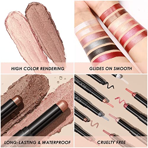 FOCALLURE 2 Pcs Cream Eyeshadow Stick,Shimmer Eyeshadow Pencil Crayon,High Pi...