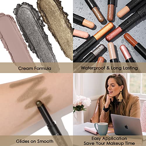 FOCALLURE 3PCS Cream Eyeshadow Stick Sets,Matte and Shimmer Eye Brightener St...