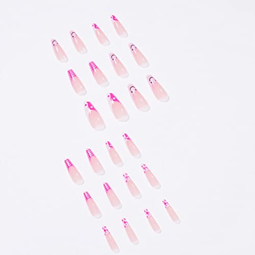 Foccna Glossy Coffin Extra Long Press on Nails with Designs, French Luxury Pi...