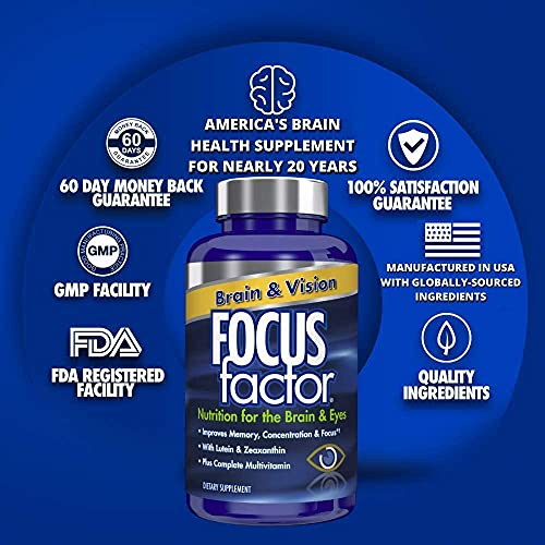 Focus Factor Brain and Vision Supplement, 120 Count - Eye Vitamin, Mineral Su...