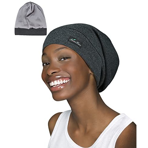 Slap Cap,Silk Lined Sleeping for Frizzy Hair Black Women Grey Black