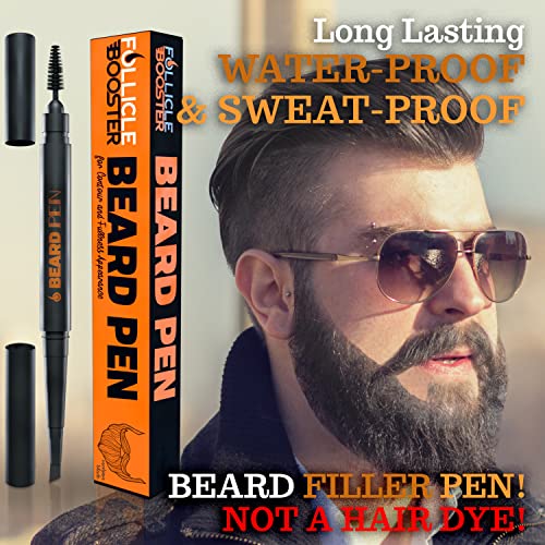 Beard Pencil Filler - Medium Black - Barber Styling Pen with Brush - Waterpro...