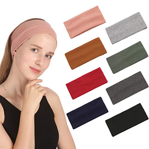 Folora 8 PCS Soft Knitted Cotton Elastic Headbands Yoga Running Sports Facial...