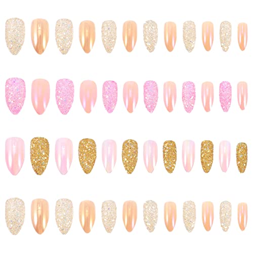 Artificial Nail False Fake Nails: Short Glitter Stiletto Fake Nails Full Cove...