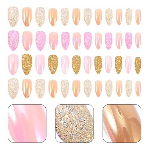Artificial Nail False Fake Nails: Short Glitter Stiletto Fake Nails Full Cove...
