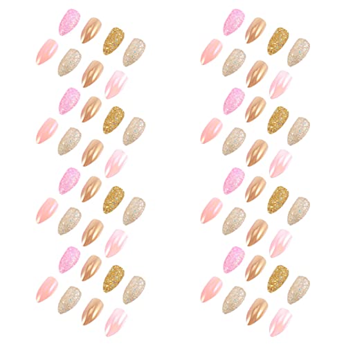 Artificial Nail False Fake Nails: Short Glitter Stiletto Fake Nails Full Cove...