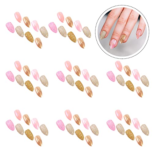 Artificial Nail False Fake Nails: Short Glitter Stiletto Fake Nails Full Cove...
