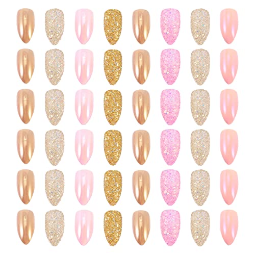Artificial Nail False Fake Nails: Short Glitter Stiletto Fake Nails Full Cove...