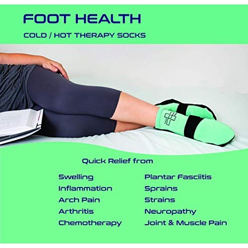Cold / Hot Therapy Socks - 6 Gel Packs / Pair - Compression Strap Plantar Fac...