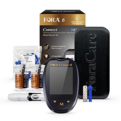 FORA 6 Connect Blood Glucose Set with 1 Meter, 50 Test Strips, 50 Lancets, Pa...