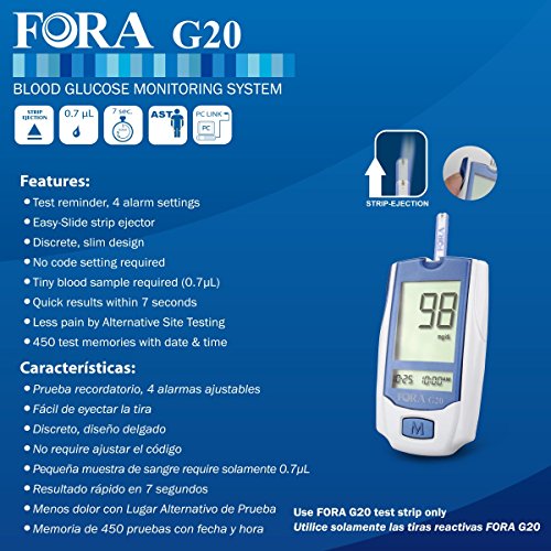 FORA G20 Blood Glucose Meter for Diabetes and Health Monitoring