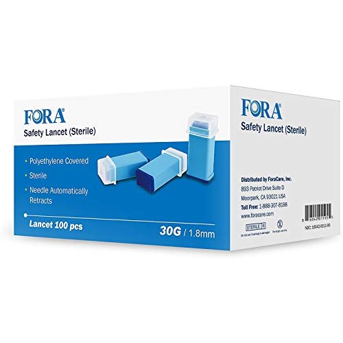 FORA Sterile Safety Lancet, 1.8mm Depth, 30 Gauge, 100 Count, Diabetic Suppli...