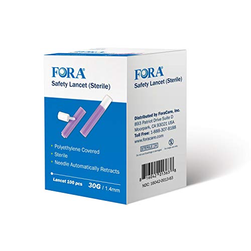FORA Sterile Safety Lancet (5086), 1.4mm Depth, 30 Gauge, 100 Count, Lancing ...