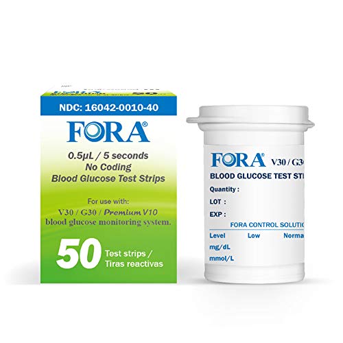 FORA V30 G30 Premium V10 Blood Glucose Test Strips - 50count, Precise Blood S...