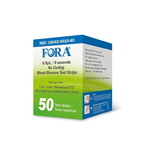 FORA V30 G30 Premium V10 Blood Glucose Test Strips - 50count, Precise Blood S...