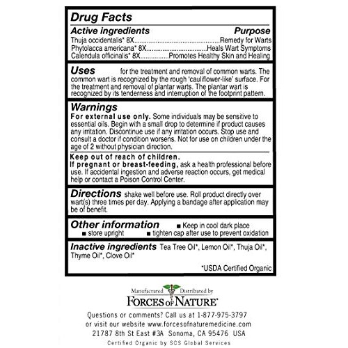 Forces Of Nature, Medicine Wart Remover Roll On Extra Strength Organic, 0.14 ...