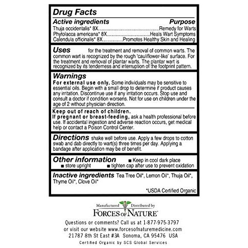 Forces Of Nature -Natural, Organic Wart Remover (11ml) Non Gmo, No Chemicals ...