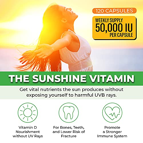 Vitamin D3 50,000 IU Weekly Supplement - 120 Vegetable Vitamin D-3 Capsules f...