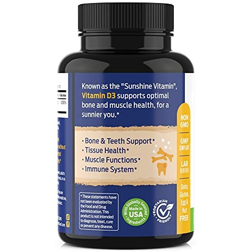 Vitamin D3 50,000 IU Weekly Supplement - 120 Vegetable Vitamin D-3 Capsules f...