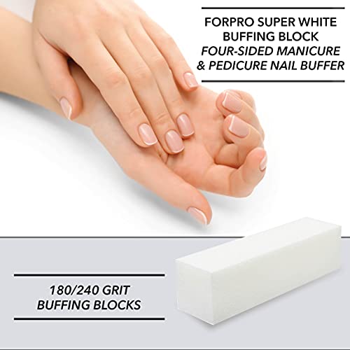 ForPro Buffing Block, Super White, 180/240 Grit, Four-Sided Manicure and Pedi...