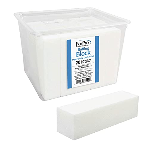 ForPro Buffing Block, Super White, 180/240 Grit, Four-Sided Manicure and Pedi...