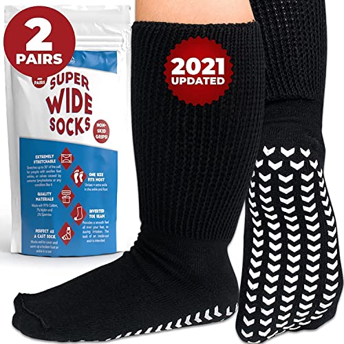 Extra Wide Socks for Swollen Feet - Extra Wide Bariatric Socks, Non Slip Cast...