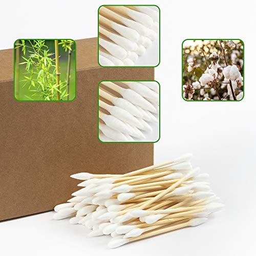 Organic Bamboo Cotton Swabs 400 Count - Pointy/Round Head Natural Eco Friendl...