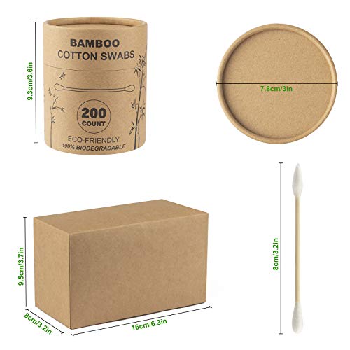 Organic Bamboo Cotton Swabs 400 Count - Pointy/Round Head Natural Eco Friendl...