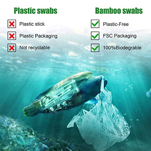 Organic Bamboo Cotton Swabs 400 Count - Pointy/Round Head Natural Eco Friendl...