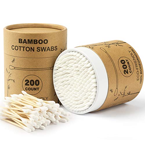 Organic Bamboo Cotton Swabs 400 Count - Pointy/Round Head Natural Eco Friendl...