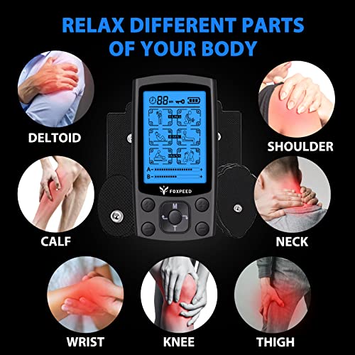FOXPEED Dual Channel Electric TENS Unit Muscle Stimulator with 24 Modes and 2...