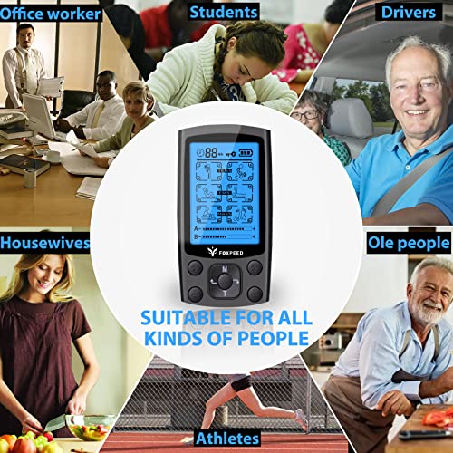 FOXPEED Dual Channel Electric TENS Unit Muscle Stimulator with 24 Modes and 2...