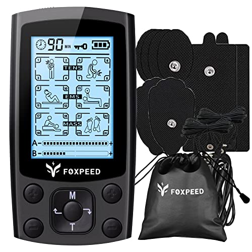 FOXPEED Dual Channel Electric TENS Unit Muscle Stimulator with 24 Modes and 2...