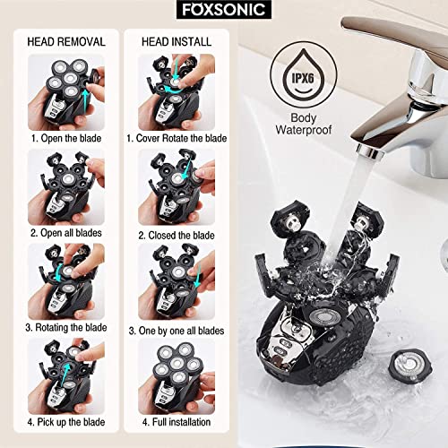 FOXSONIC 6 Blades Electric Shaver Replacement Heads 6 Heads Head shaver bald ...