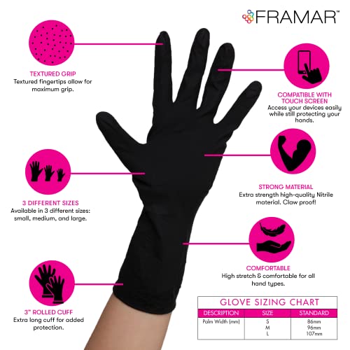 Framar Powder Free Nitrile Gloves – 12 INCH Black Gloves Disposable Latex Fre...
