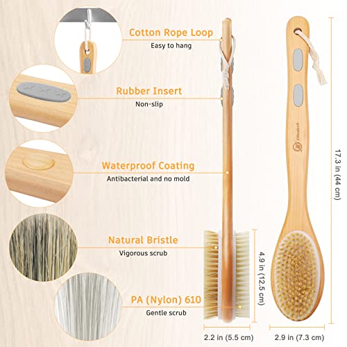 FREATECH Dual-Sided Bath Shower Brush Back Scrubber Body Exfoliator - 17.3" L...