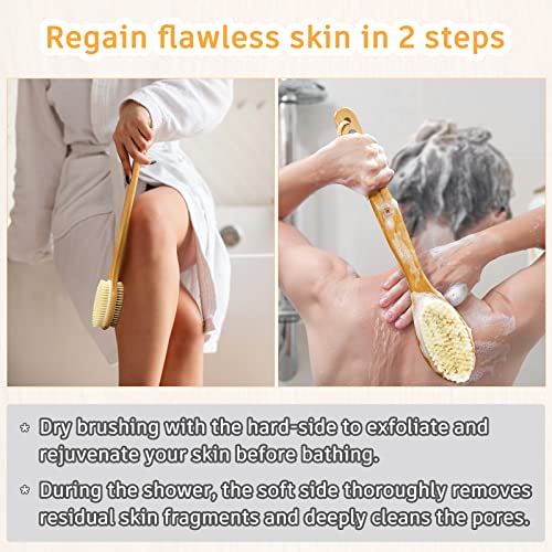 FREATECH Dual-Sided Bath Shower Brush Back Scrubber Body Exfoliator - 17.3" L...