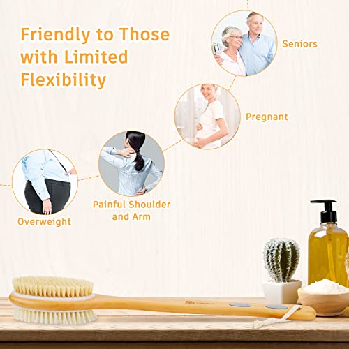 FREATECH Dual-Sided Bath Shower Brush Back Scrubber Body Exfoliator - 17.3" L...