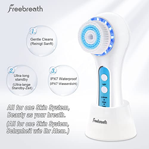 FreeBreath Facial Cleansing Brush, IPX7 Waterproof Face Scrubber with 3 Speed...