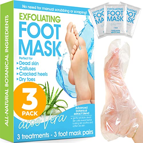 Foot Peel Mask (3 Pack), Foot Mask with Aloe Vera, Exfoliating Baby Foot Peel...