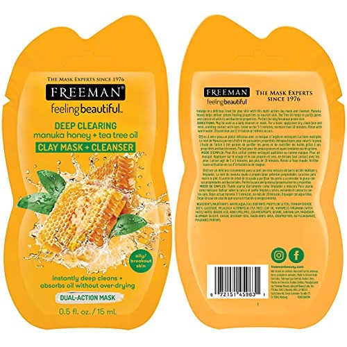 Freeman Facial Mask Variety Pack: Oil Absorbing and Anti Stress Clay, Detoxif...