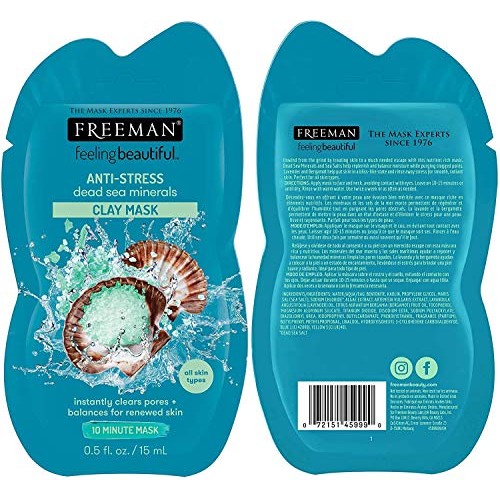 Freeman Facial Mask Variety Pack: Oil Absorbing and Anti Stress Clay, Detoxif...