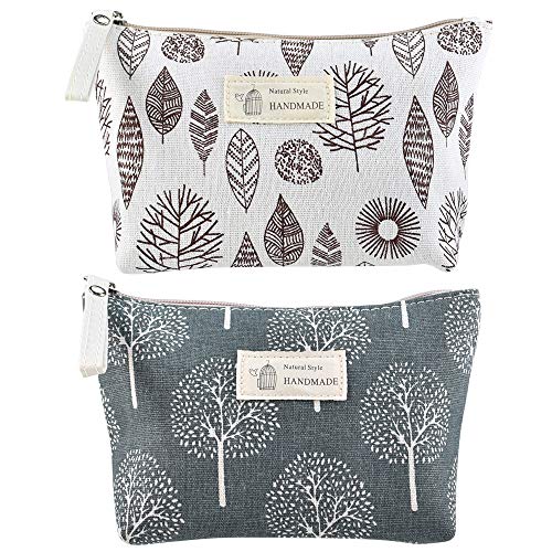 DKAF 2 Pcs Printed Canvas Cosmetic Bag, Multi-Function Travel Cosmetic Bag Co...