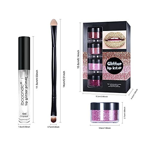 FREEORR 4 Colors Glitter Lip Kit, Diamond and Glitter Metallic Lipstick, Wate...